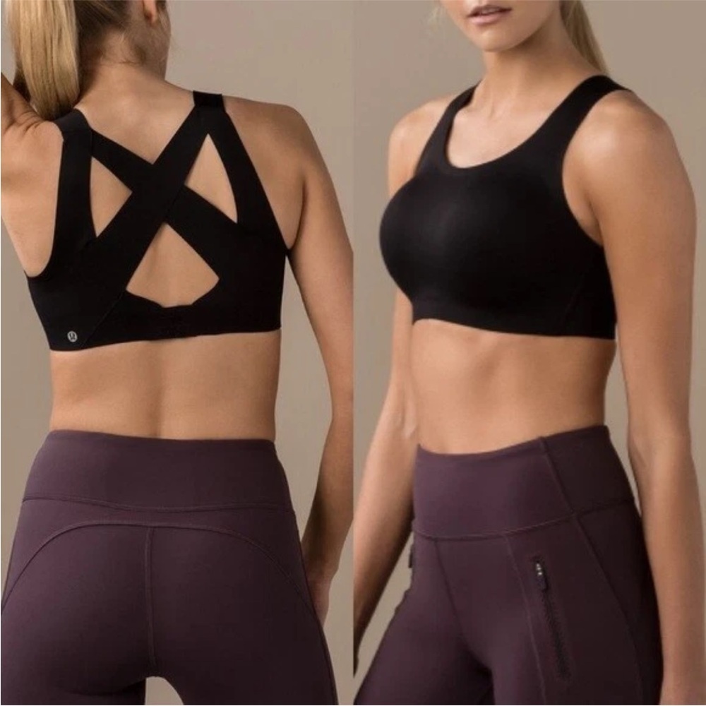 Lululemon Enlite Bra Black High Support Ultralu Criss Cross Weave Run Sz 36 D